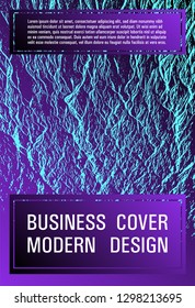 Magazine cover layout vector design. Proton purple and cyan blue esports texture. Buzzing rippling motion background texture. Presentation slides cover page. Stylish magazine template graphic design.