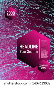 Magazine cover layout vector design. Plastic pink black blue synthwave texture. Fluid buzzing wavy noise ripple texture. Tect newsletter cover template. Stylish magazine template graphic design.