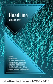 Magazine cover layout vector design. Turquoise sea green marine waves texture. Flat geometric cover leaflet. Buzzing rippling motion background texture. Stylish magazine template graphic design.