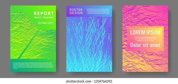 Magazine cover layouts vector design. Pink blue green rainbow waves textures. Creative publication cover pages. Liquid rippling motion background pattern. Stylish magazine templates design set.