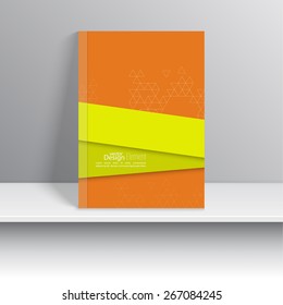 Magazine Cover with overlapping shapes and triangles. 