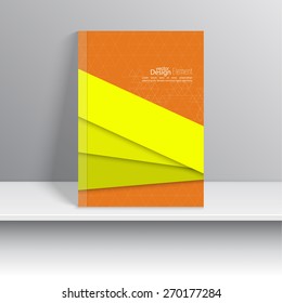 Magazine Cover with overlapping shapes and triangles. 