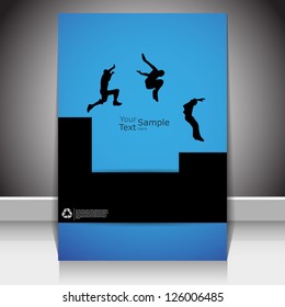 magazine cover, with silhouettes parkour illustration, vector.