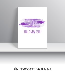 Magazine Cover with Smear  watercolor painting. creative happy new year 2016 design.