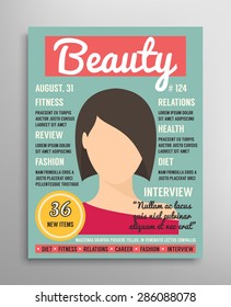 Magazine Cover Template About Beauty, Fashion And Health For Women. Vector Illustration