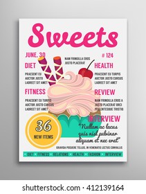 Magazine cover  template. Bakery sweets cover magazine illustration. Vector illustration