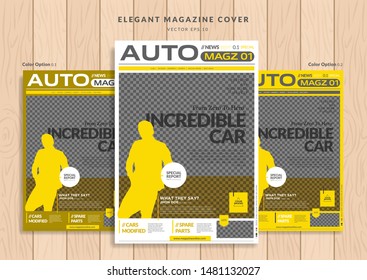 Magazine Cover Template with Blank Place Holder in Wood Background