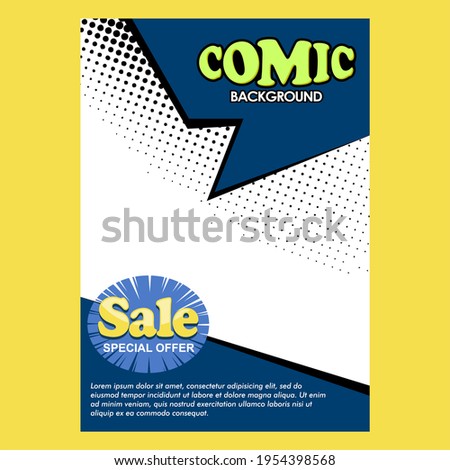 magazine cover template with cartoon comic style background with dot halftone.