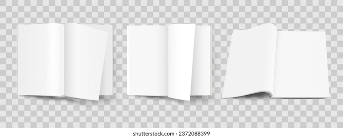 Magazine covers 3d on a transparent background. Vector mockups, template set