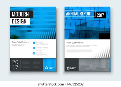 Magazine design. Corporate business template for brochure, annual report, catalog, magazine. Layout with modern style blue colored photo and abstract shapes. Creative leaflet, flyer or banner concept