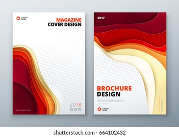 Magazine design. Paper carve abstract cover for brochure flyer magazine annual report or catalog design. Magazine layout in Red, orange, yellow colors