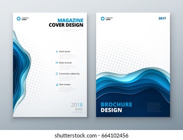 Magazine design template. Paper carve abstract cover for brochure flyer magazine annual report or catalog design. Magazine cover in teal blue colors