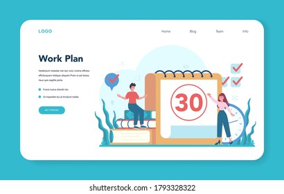 Magazine editor web banner or landing page. Journalist and designer working on magazine article and photo. Work plan. Isolated flat vector illustration