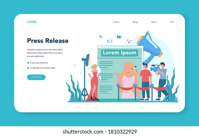Magazine editor web banner or landing page. Journalist and designer working on magazine article and photo. Press release. Isolated flat vector illustration