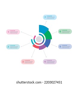 magazine, education, annual report, internet, business information template. colorful wheel infographic template. seven steps informational template