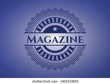 Magazine emblem with jean background. Vector Illustration. Detailed.