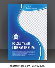 Magazine, flyer, brochure, cover layout design print template, blue vector Illustration