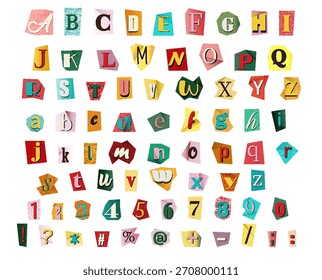 Letra de nota aleatoria de fuente de revista. Cortar letras. Alfabeto de recorte. fuente de Vector