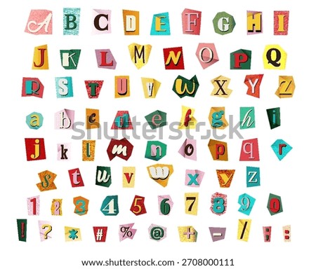 Magazine font random note letter. Cut Letters. Clipping alphabet. Vector font