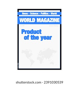 Magazine front cover template. Blank vector generic magazine mockup with copy space. Product of the year concept.