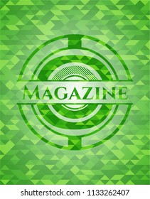 Magazine green emblem with triangle mosaic background
