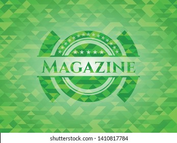 Magazine green emblem with triangle mosaic background. Vector Illustration. Detailed.