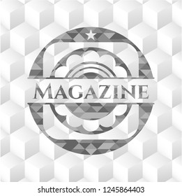 Magazine grey badge with geometric cube white background