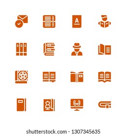 magazine icon set. Collection of 16 filled magazine icons included Book, Reading mode, Magazine, Read, Journalist, Books, Reading