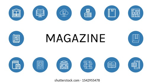 magazine icon set. Collection of Bookstore, Ebook, Book, Books, Open book, Magazine icons