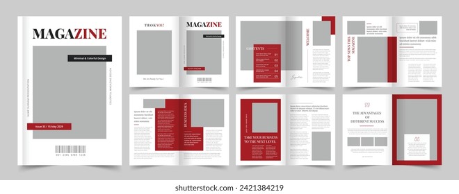 Magazine Layout with Red Accents