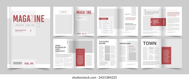 Magazine Layout with Red Accents