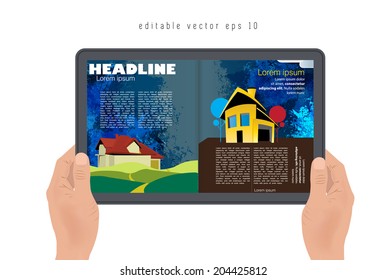Magazine layout, tablet presentation. Vector 