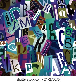 Magazine letters collage. Seamless vector pattern.