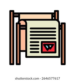 Magazine mini illustration outline color icon, use for journalist, broadcasting, news and media UI, UX kit, app and web development, digital or print.