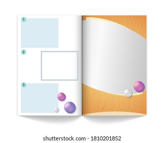 Magazine mock up template. Empty book with areas for advertising or information, realistic journal vector illustration