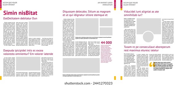 magazine mockup, annual report mockup with pink headers, four-column layout, A4, 8x11 in