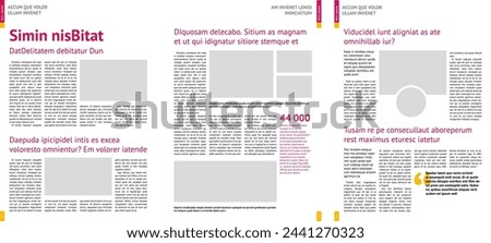 magazine mockup, annual report mockup with pink headers, four-column layout, A4, 8x11 in