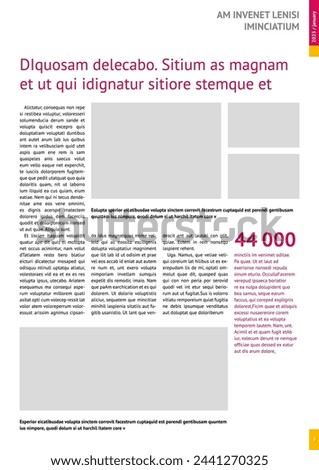 magazine mockup, annual report mockup with pink headers, four-column layout, A4, 8x11 in