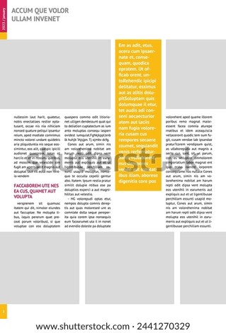 magazine mockup, annual report mockup with pink headers, four-column layout, A4, 8x11 in