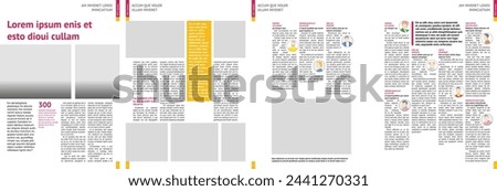 magazine mockup, annual report mockup with pink headers, four-column layout, A4, 8x11 in