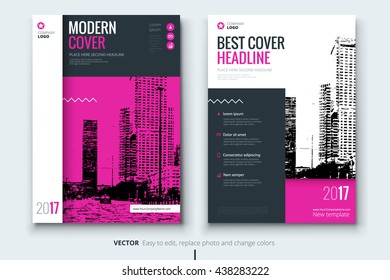 Magazine mockup design. Corporate business template for brochure, annual report, catalog. New layout with modern styled pink photo with building. Creative leaflet, flyer or banner concept