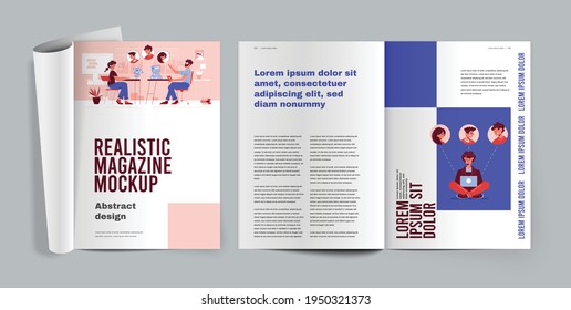 Magazine mockup realistic design concept with opened page articles and pictures vector illustration
