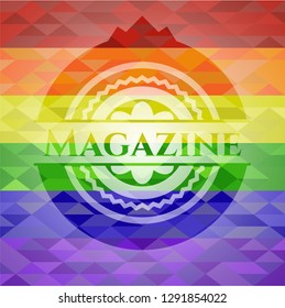 Magazine on mosaic background with the colors of the LGBT flag