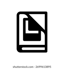 Revista. Ícone de vetor de traçado com contorno e detalhes preenchidos em preto.