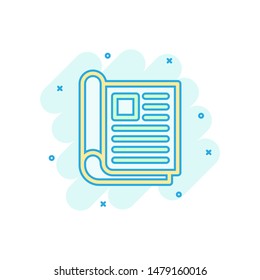 Magazine page icon in comic style. News vector cartoon illustration on white isolated background. Brochure splash effect business concept.