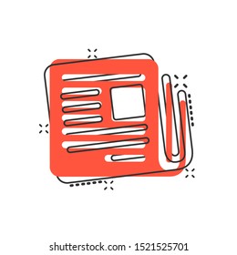 Magazine page icon in comic style. News vector cartoon illustration on white isolated background. Brochure splash effect business concept.