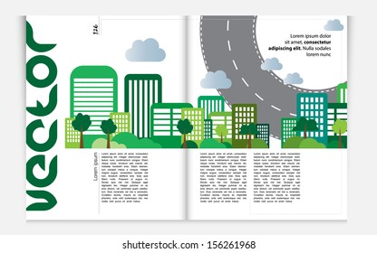 Magazine pages of city skyline. Vector