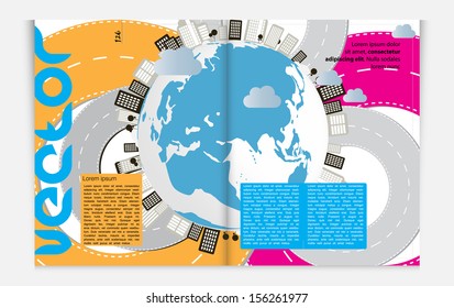 Magazine pages of city skyline. Vector