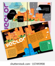 Magazine pages of city skyline. Vector