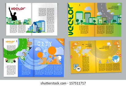 Magazine pages of city skyline. Vector 